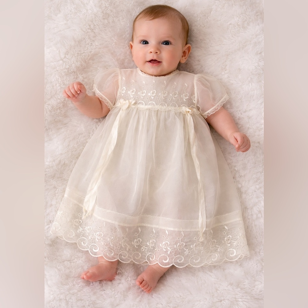 70s Vintage Cream Kids Formal Dress
